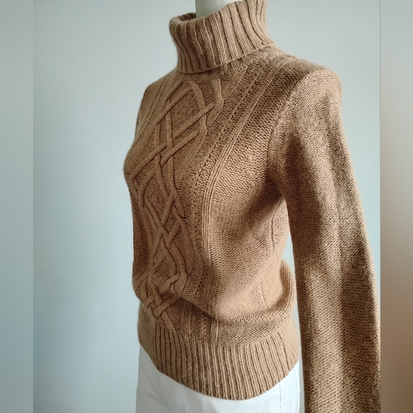 J.Crew Wool Blend Camel Tan Turtleneck Sweater Classic Quiet Luxury Size Small - Picture 5 of 11